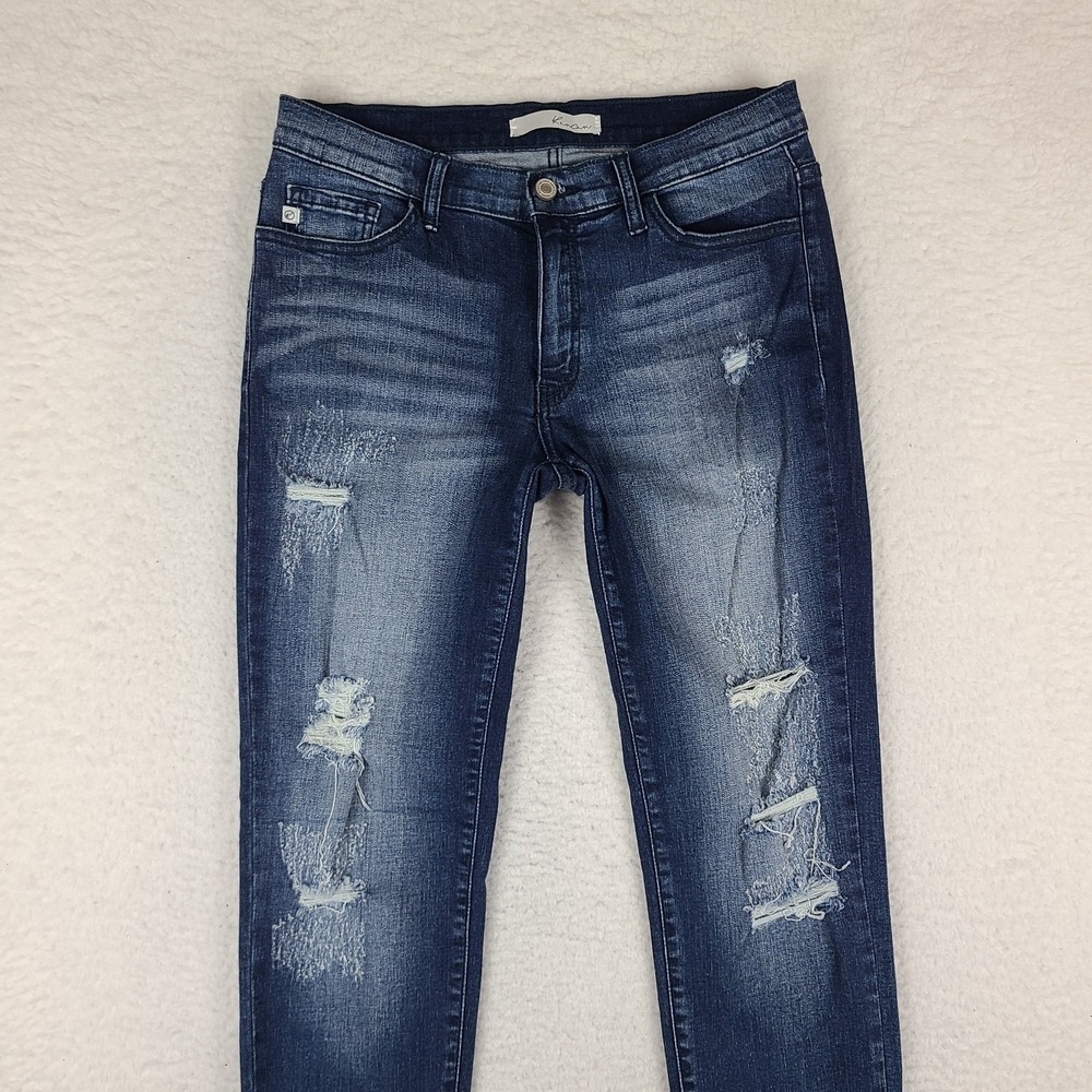 KanCan Jeans Womens 9/28 Blue Skinny Distress Mid Rise Dark Wash Denim KC81178D - Picture 2 of 13